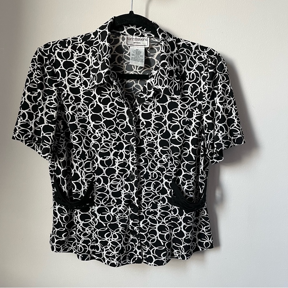Black n White swirly n slinky vintage crop top